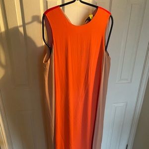 BCBGMaxAzria Orange and Beige Colorblock Maxi Dress